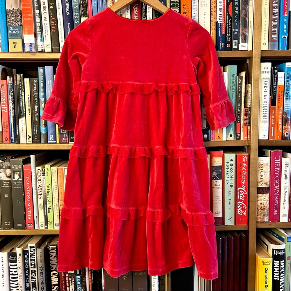 Hanna Andersson Red Velour 3 Tiered Twirl Half Sleeve Holiday Dress 8 EU 130 - Picture 7 of 7